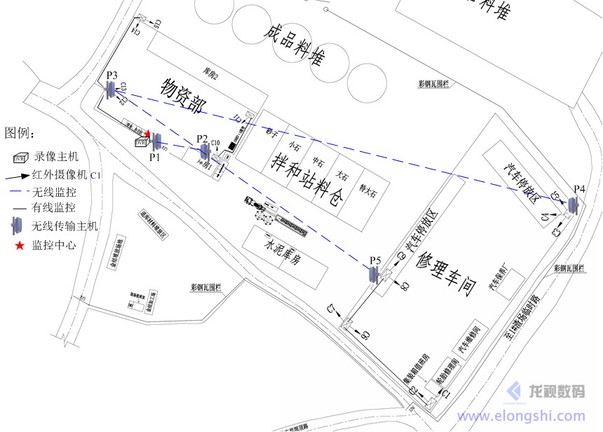 施工工地?zé)o線視頻監(jiān)控系統(tǒng)案例，現(xiàn)場(chǎng)監(jiān)控點(diǎn)布局3
